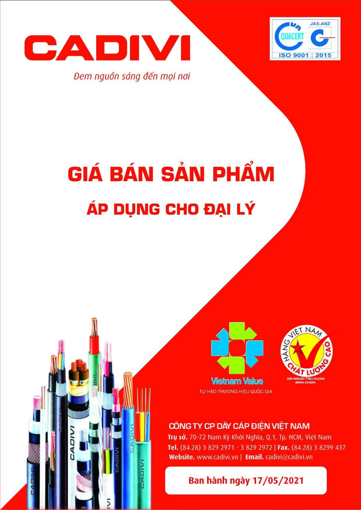 Bảng giá dây cáp điện Cadivi mới nhất 2025 chiết khấu 35